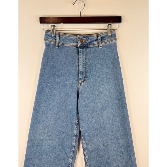 ZARA Womens Jeans Blue Denim High Rise Wide Leg Baggy Zip Fly Medium Wash Size 2 - Picture 6 of 10